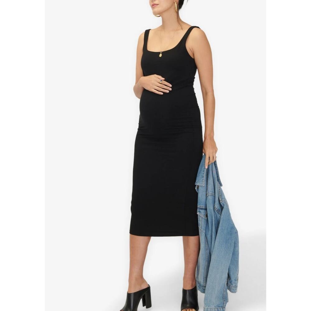 Hatch The Body Bamboo Maternity Midi Dress Black Bodycon Tank XS